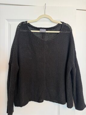 Wooden Ships Women's Black Open-Knit V-Neck Sweater